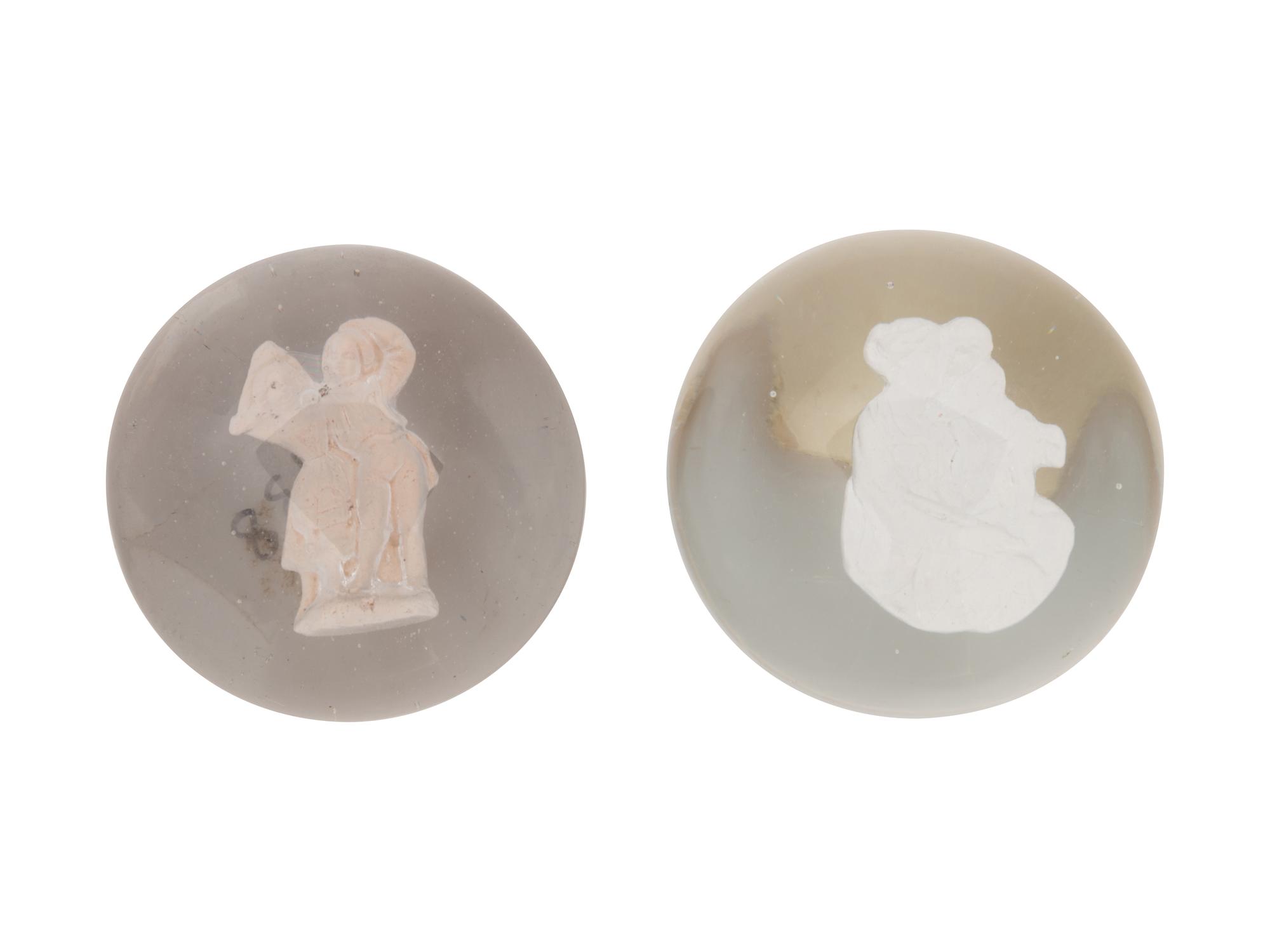 A Clichy Madonna and Child Sulfide and Glass Paperweight and a Boy and Girl Sulfide and Glass Paperweight
