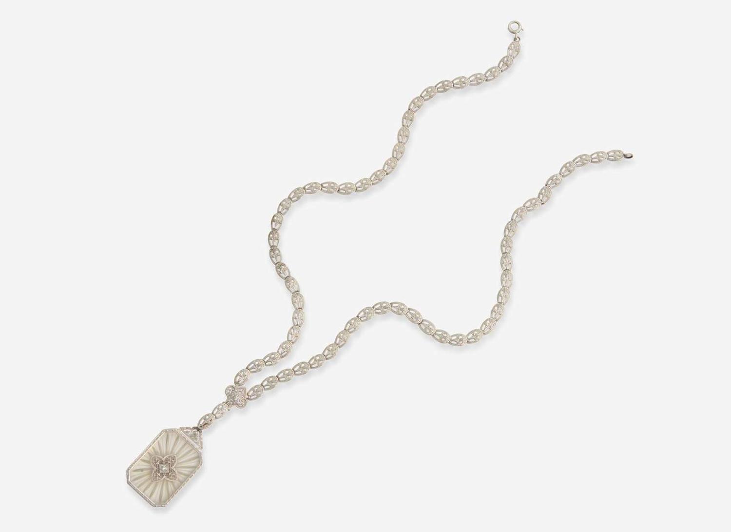 An Art Deco Camphor Glass Necklace and Diamond Bracelet