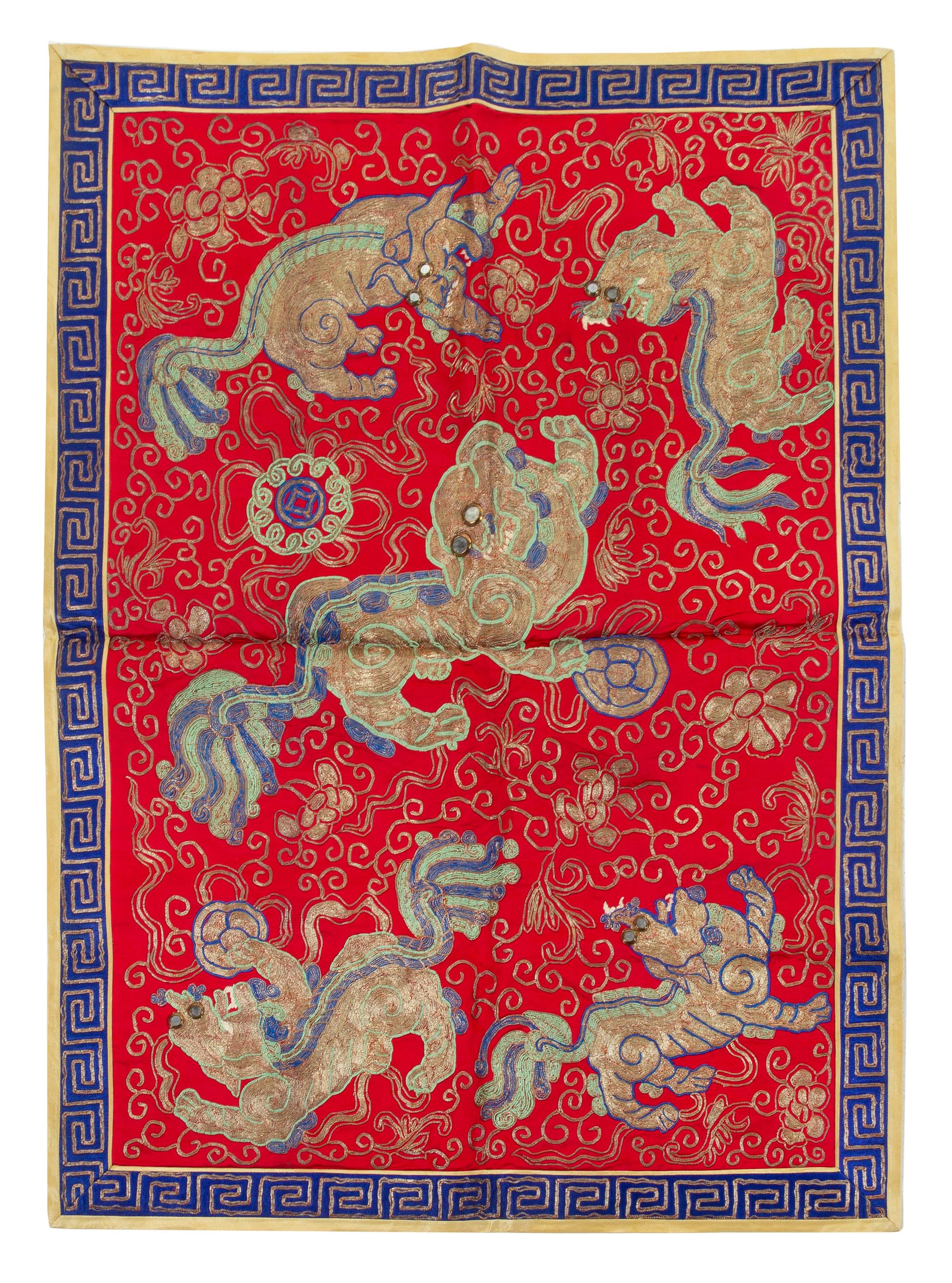 Five Chinese Embroidered Silk Panels