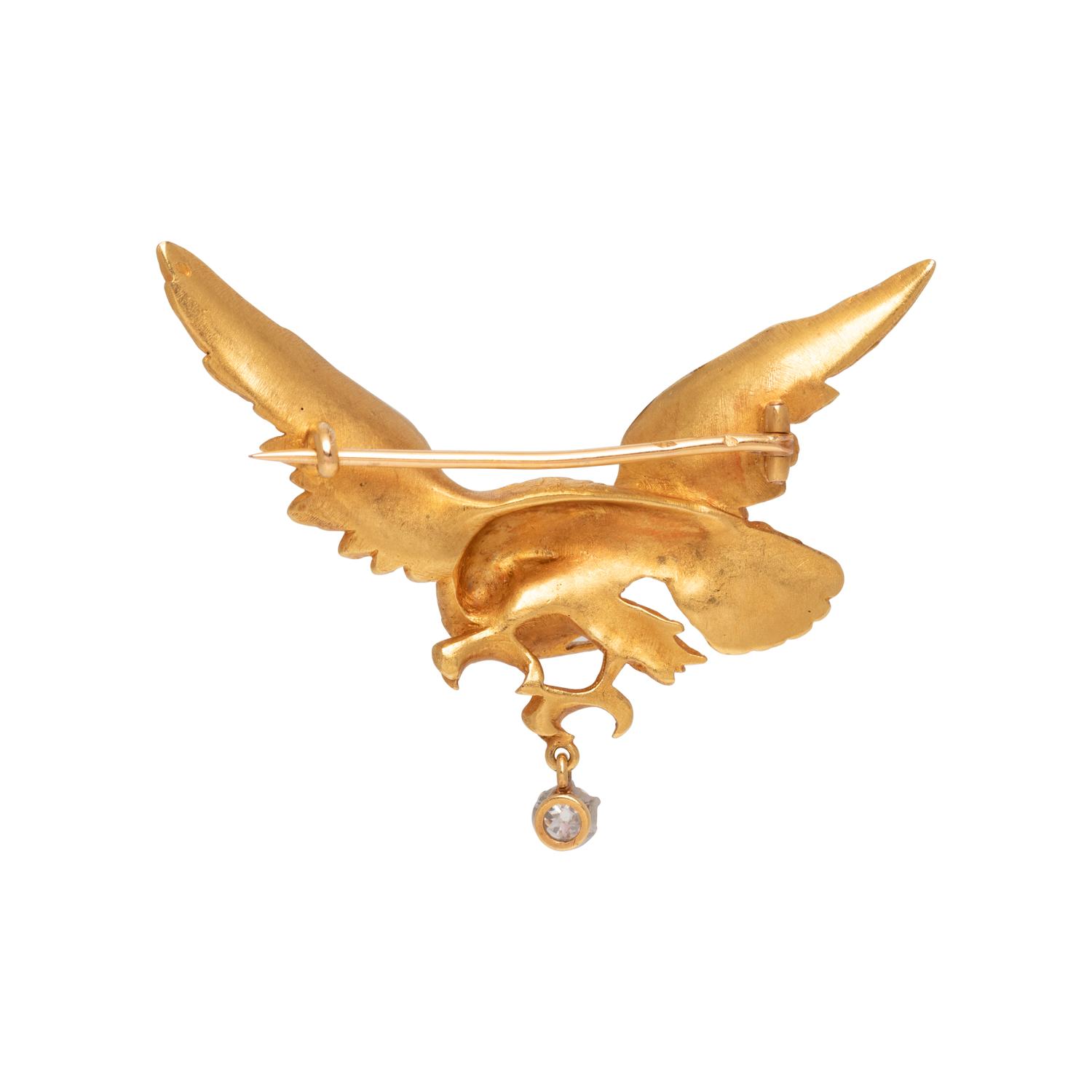 FRENCH, ANTIQUE, YELLOW GOLD AND DIAMOND EAGLE BROOCH
