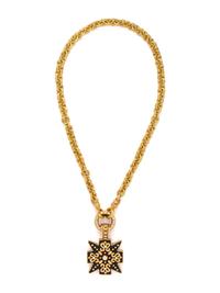 KATY BRISCOE, YELLOW GOLD, JET AND DIAMOND PENDANT/NECKLACE