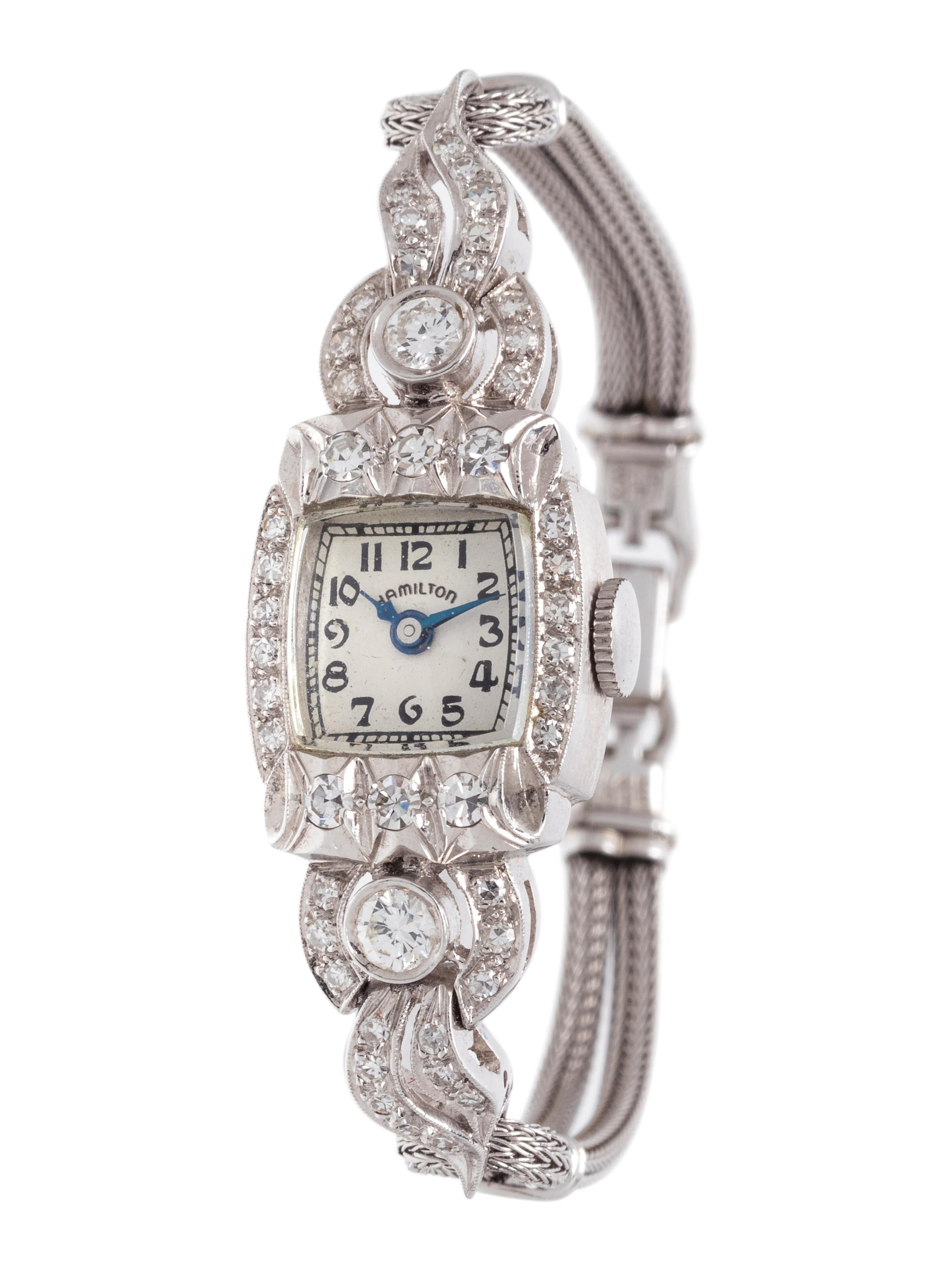 HAMILTON, PLATINUM, 14K WHITE GOLD AND DIAMOND WRISTWATCH