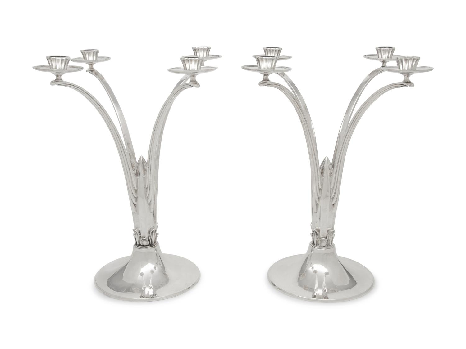 A Pair of English Silver Four-Light Candelabra