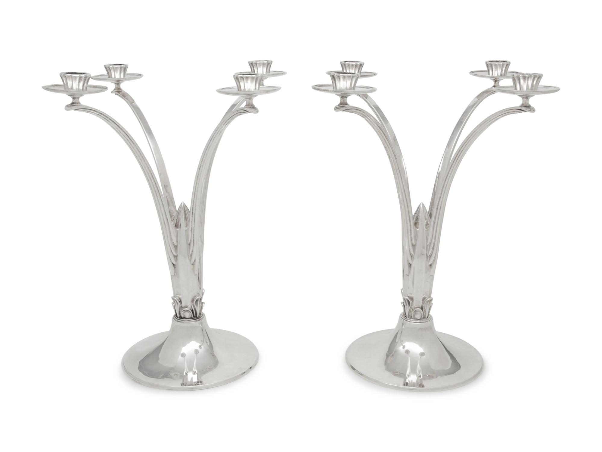 A Pair of English Silver Four-Light Candelabra
