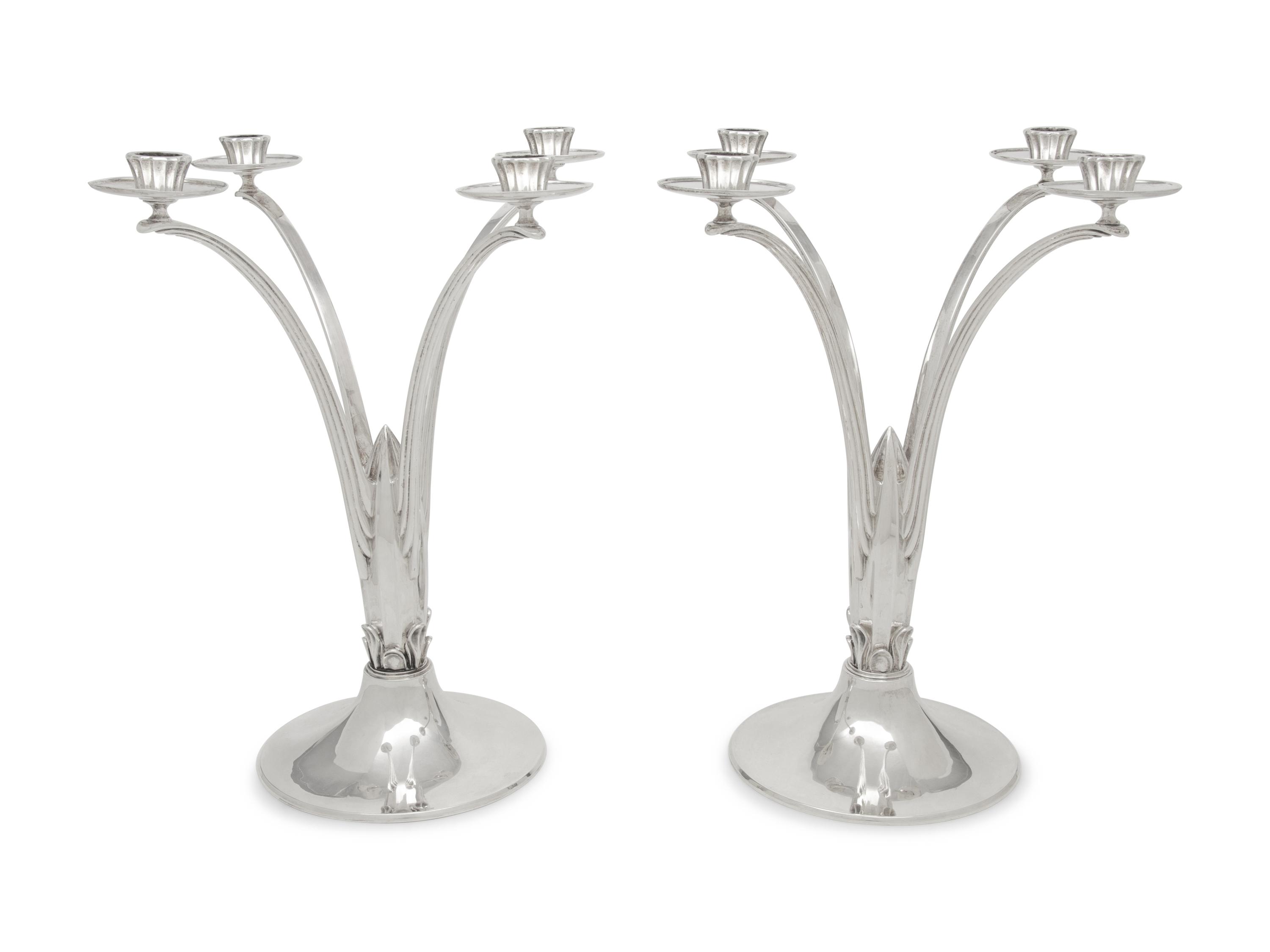 A Pair of English Silver Four-Light Candelabra
