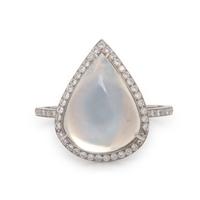 Moonstone, Diamond, and White Gold Ring