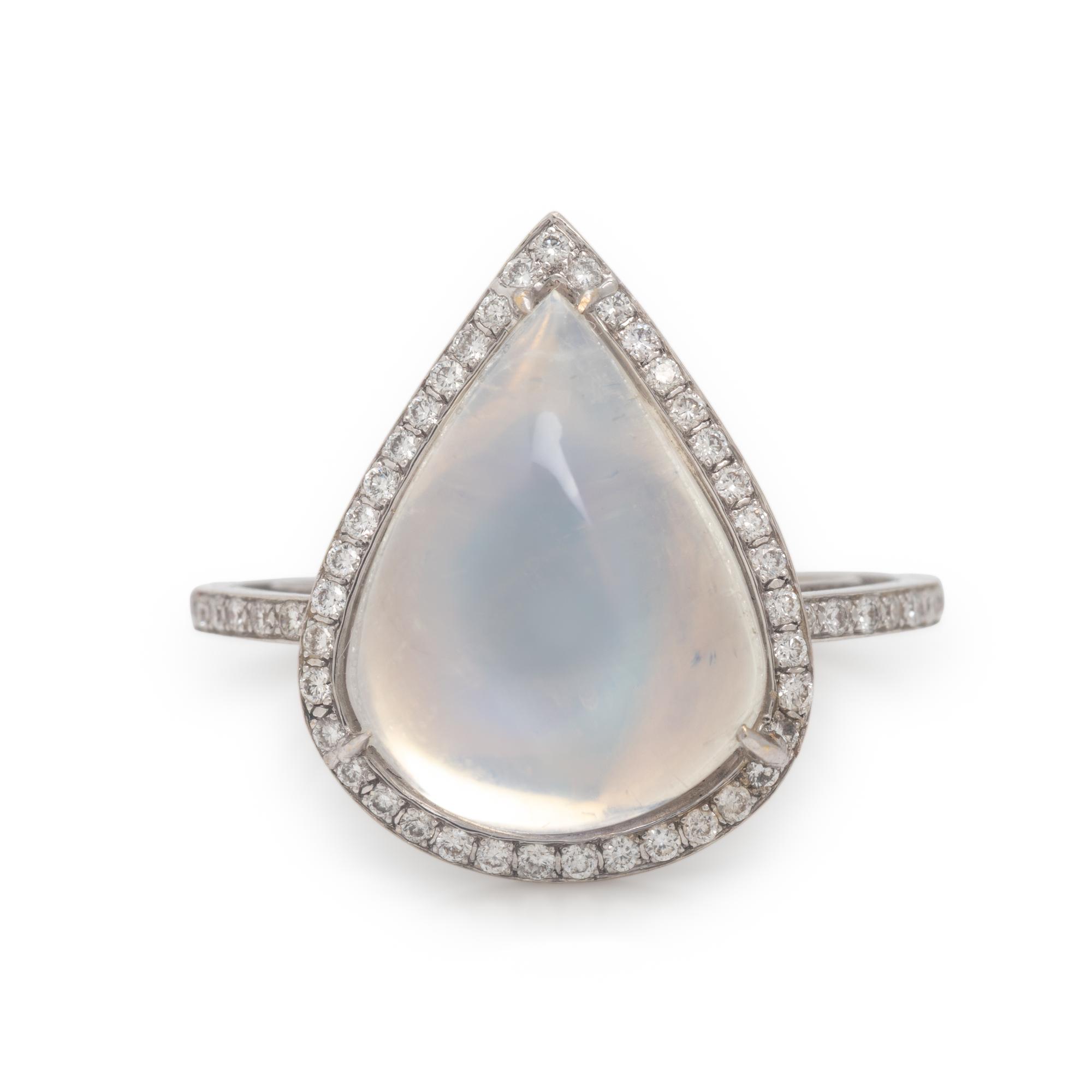 Moonstone, Diamond, and White Gold Ring