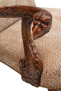 A Pair of George III Style Carved Walnut Library Armchairs
