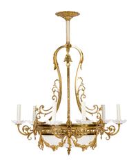 A Louis XV Style Brass and Glass Six-Light Chandelier