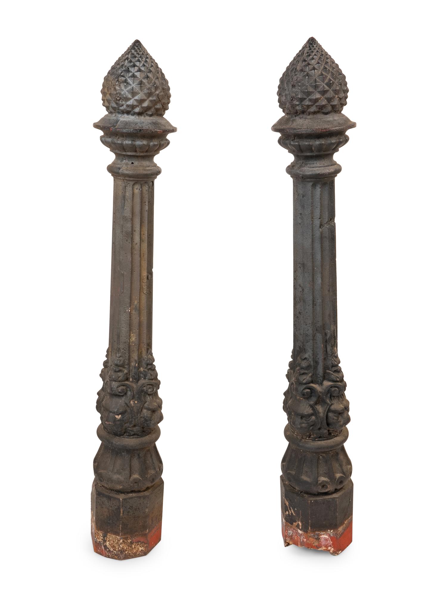 A Pair of Black Iron Garden Posts with Pineapple Finials — LATE 19TH/EARLY 20TH CENTURY