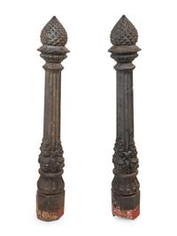 A Pair of Black Iron Garden Posts with Pineapple Finials — LATE 19TH/EARLY 20TH CENTURY