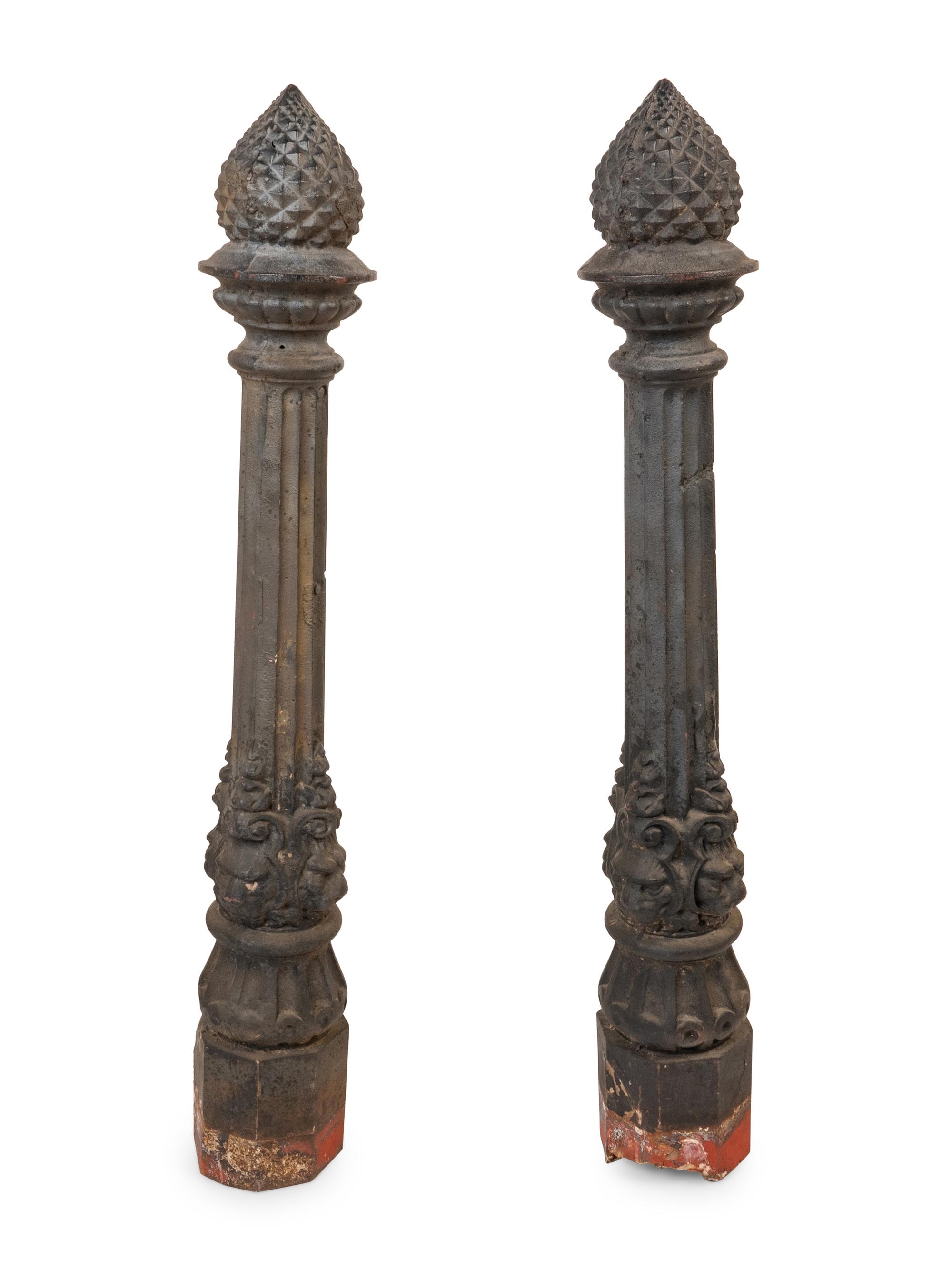 A Pair of Black Iron Garden Posts with Pineapple Finials — LATE 19TH/EARLY 20TH CENTURY