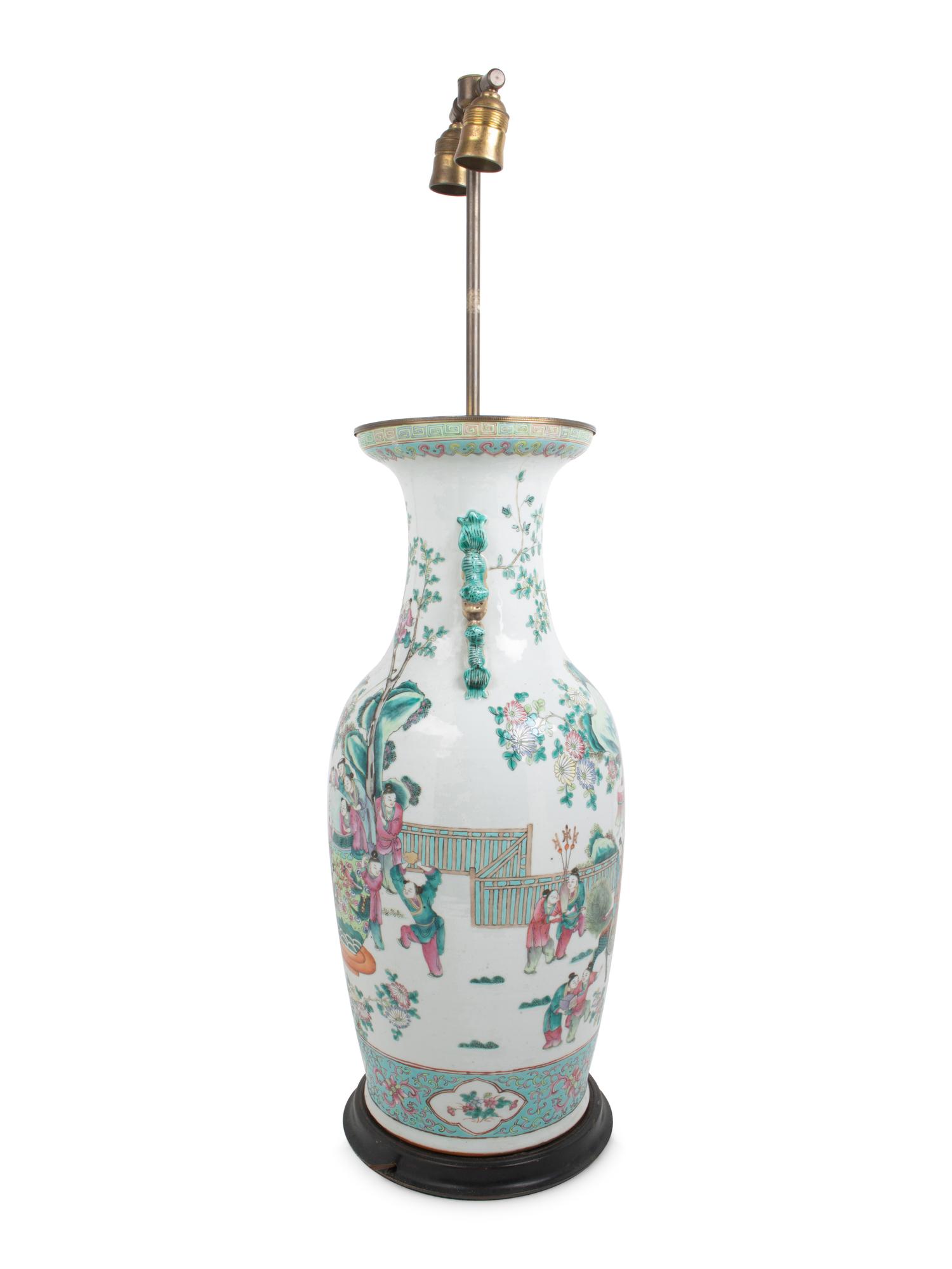 A Large Famille Rose Porcelain Vase Mounted as a Lamp
