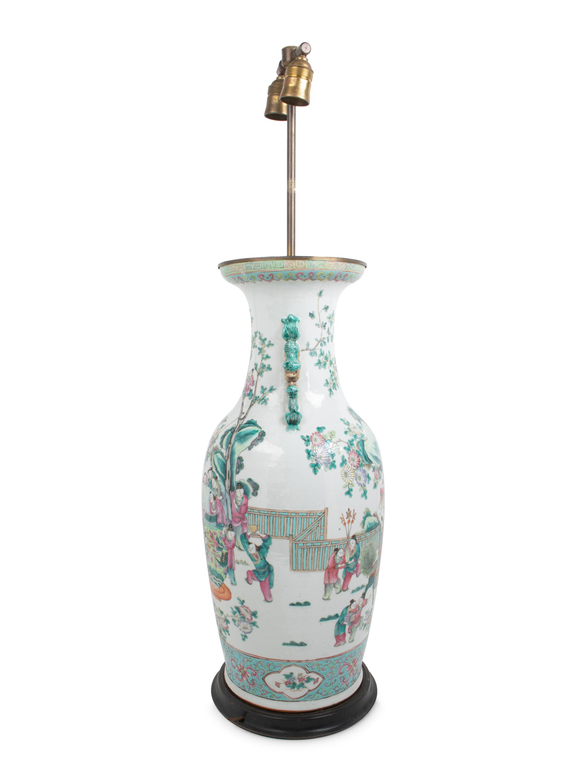 A Large Famille Rose Porcelain Vase Mounted as a Lamp