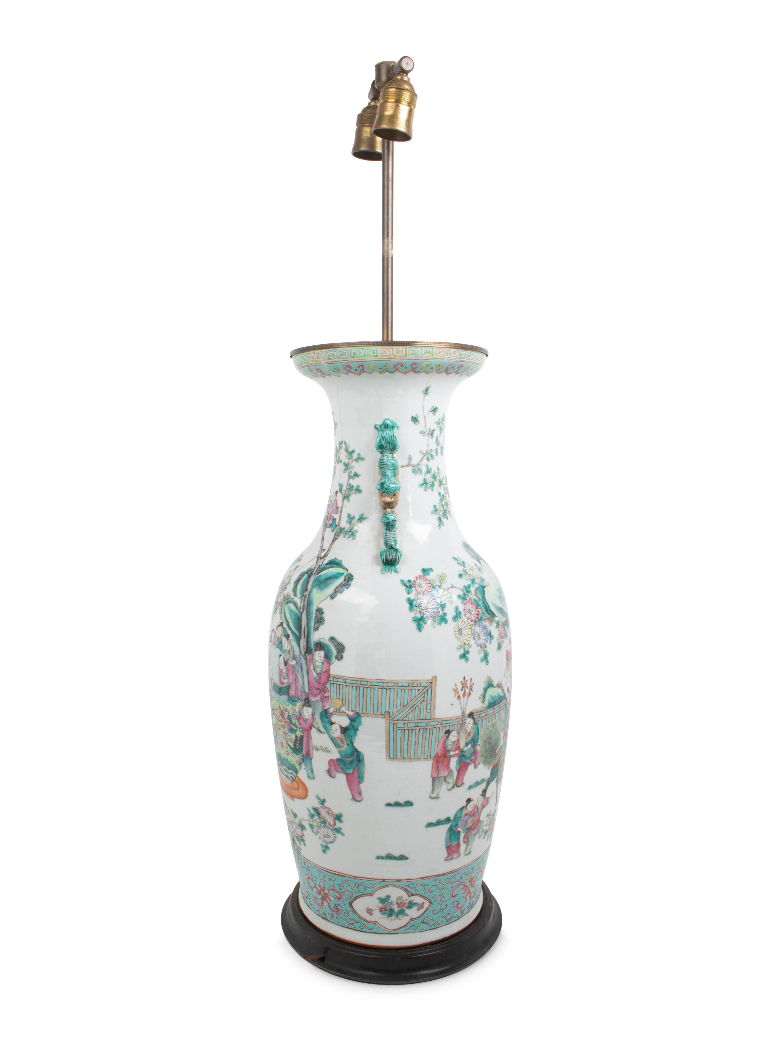 A Large Famille Rose Porcelain Vase Mounted as a Lamp