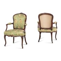 A Pair of Louis XV Style Carved Mahogany Armchairs