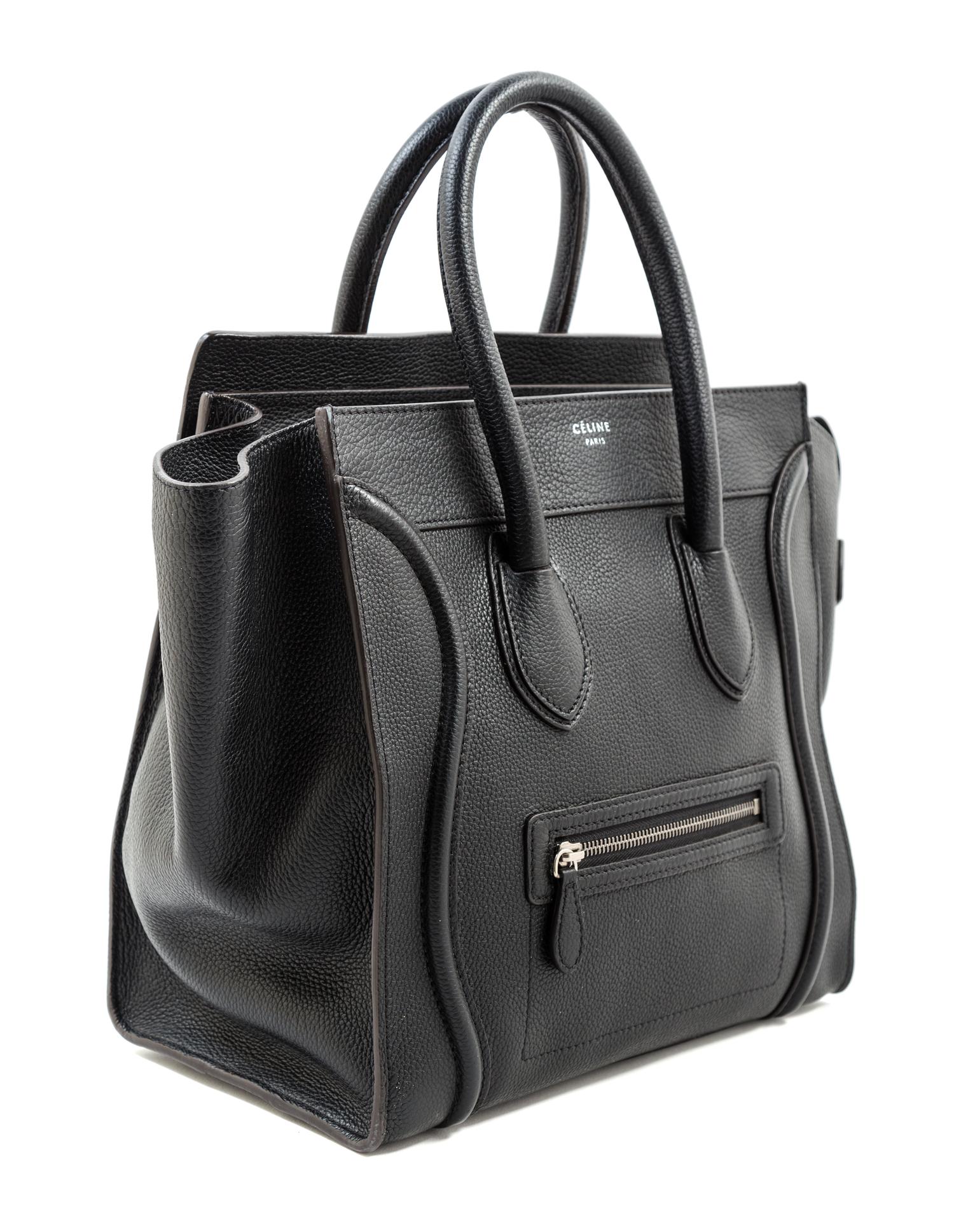 A Celine Black Leather Mirco Luggage Tote, 12" x 12" x 7"; Handle drop: 5".