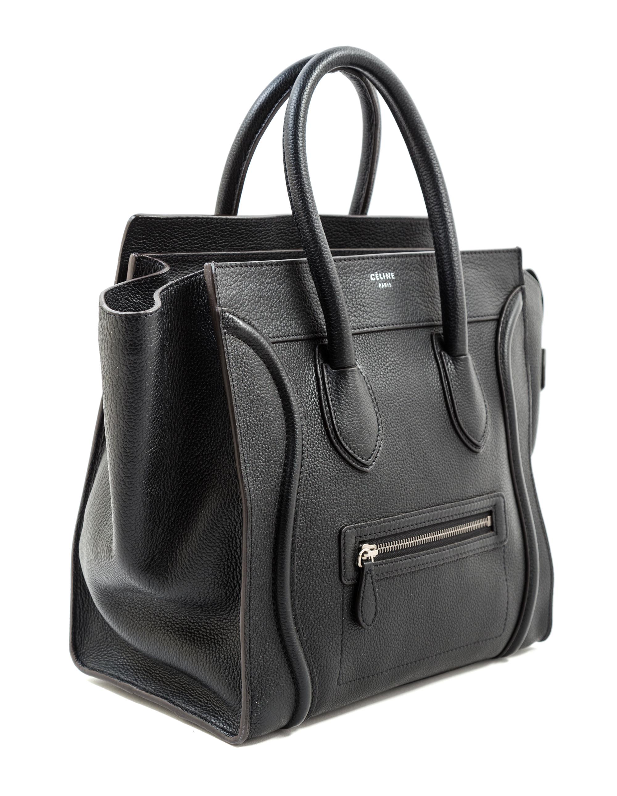 A Celine Black Leather Mirco Luggage Tote, 12" x 12" x 7"; Handle drop: 5".