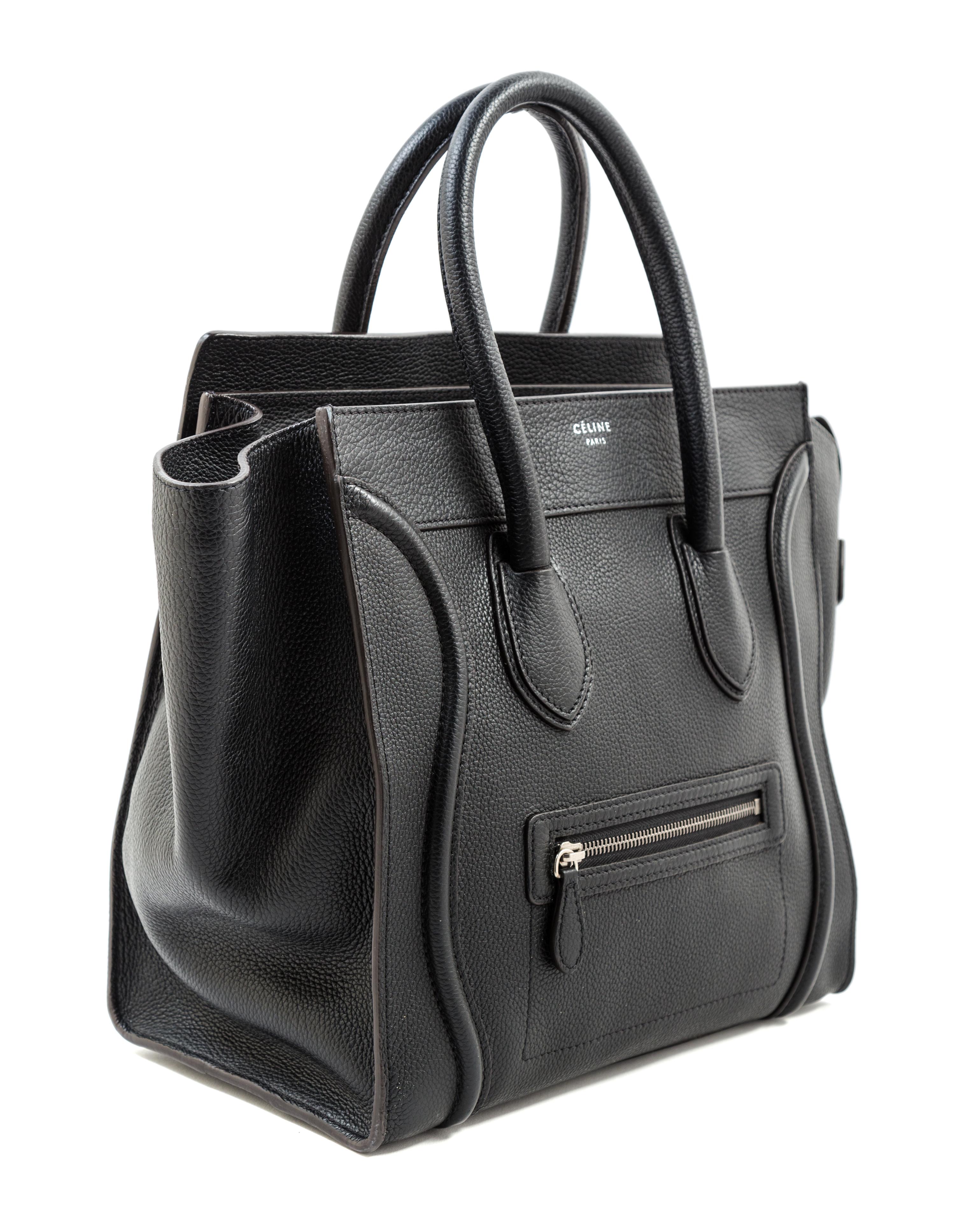 A Celine Black Leather Mirco Luggage Tote, 12" x 12" x 7"; Handle drop: 5".