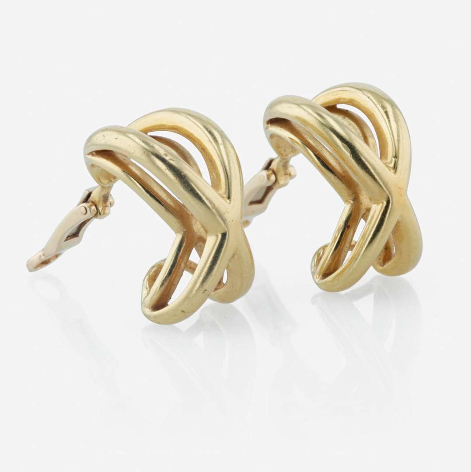 A pair of 18K yellow gold ear clips, Tiffany & Co. Donald Claflin, "X"