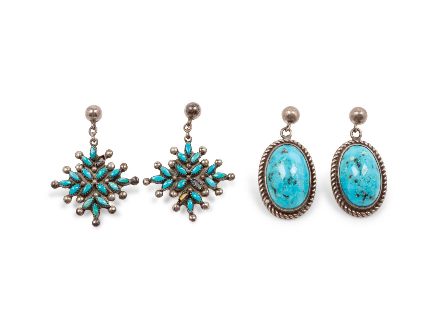 Navajo and Zuni Silver and Turquoise Earrings