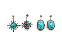 Navajo and Zuni Silver and Turquoise Earrings