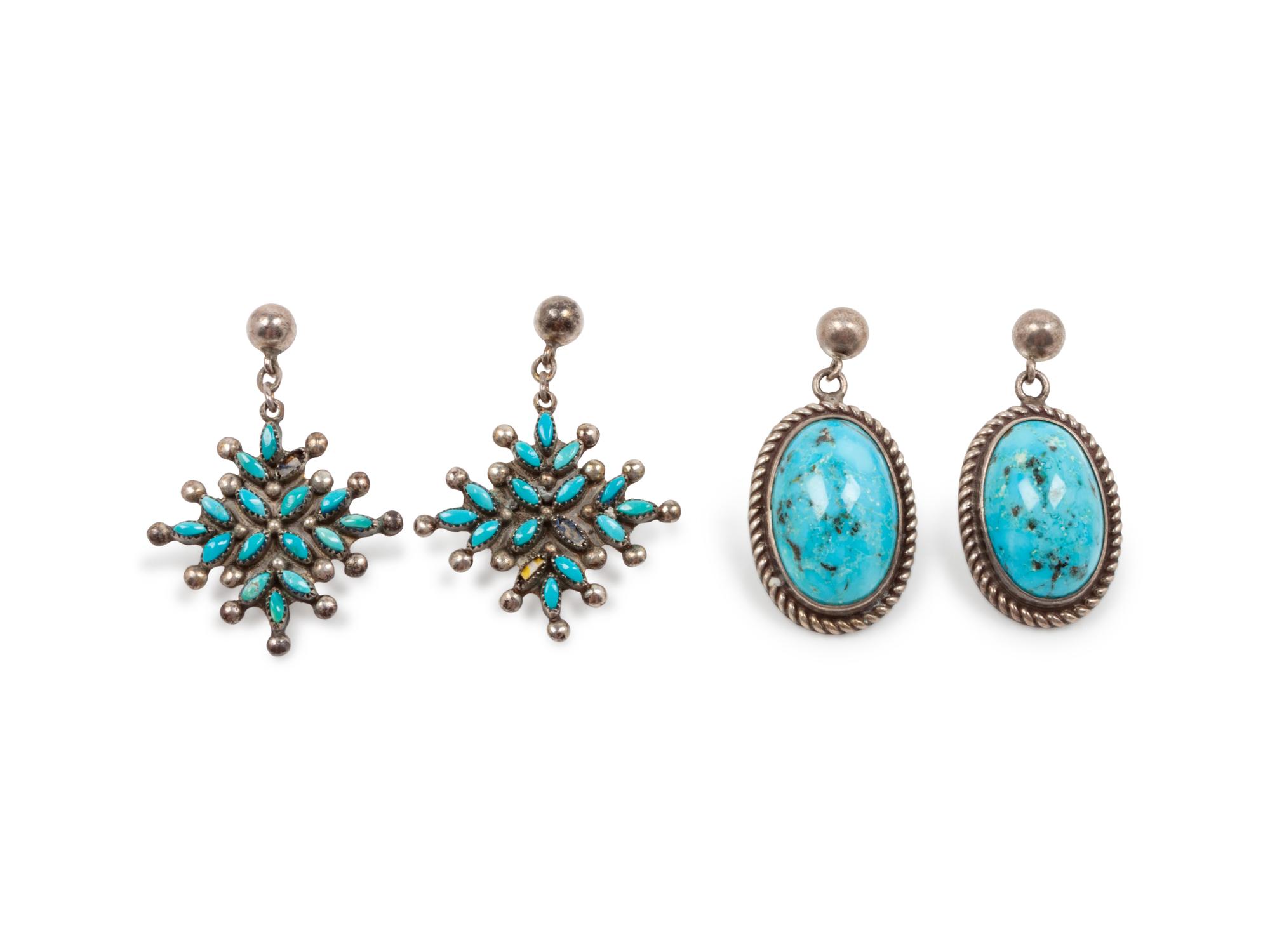 Navajo and Zuni Silver and Turquoise Earrings