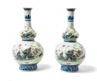 A Pair of Chinese Enameled Porcelain Double Gourd Vases