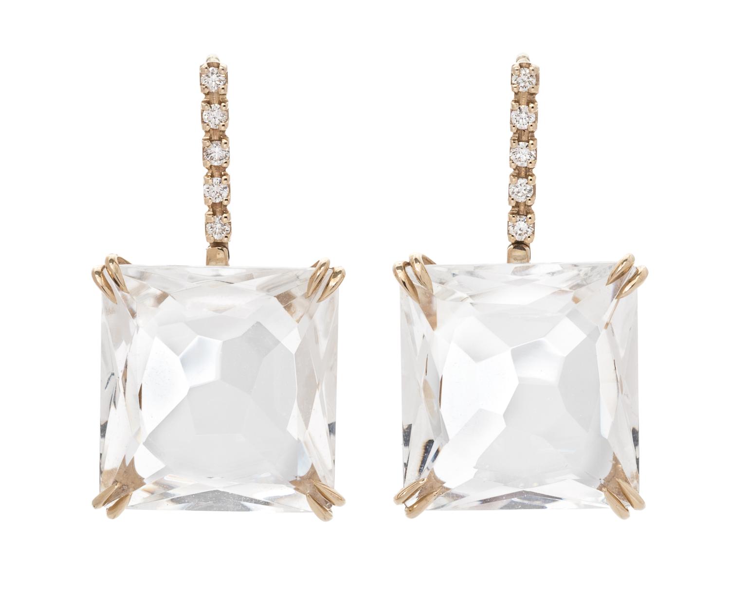 A Pair of 18 Karat Yellow Gold, Quartz and Diamond 'Cobblestone' Earrings, H. Stern, 7.50 dwts.