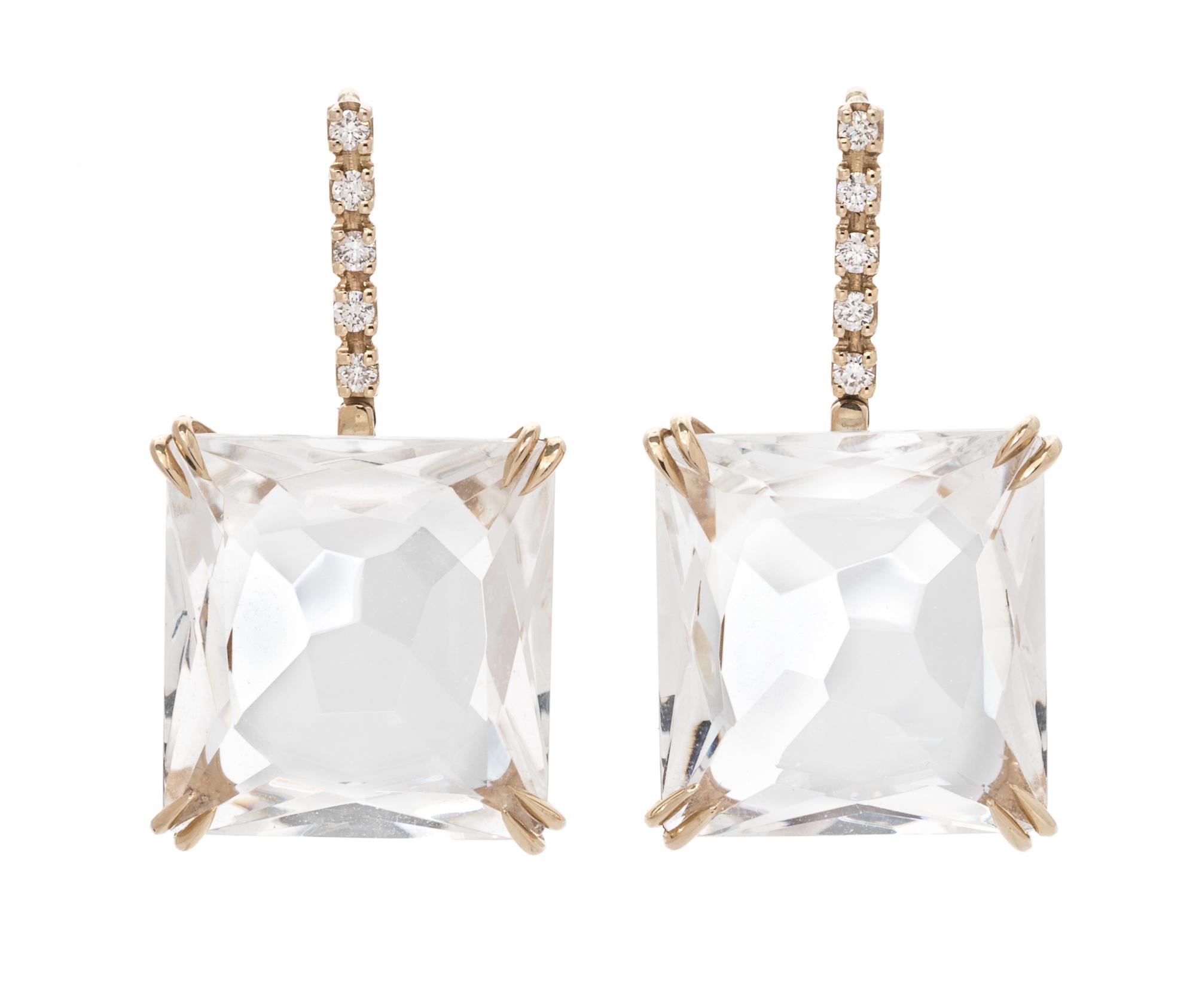 A Pair of 18 Karat Yellow Gold, Quartz and Diamond 'Cobblestone' Earrings, H. Stern, 7.50 dwts.