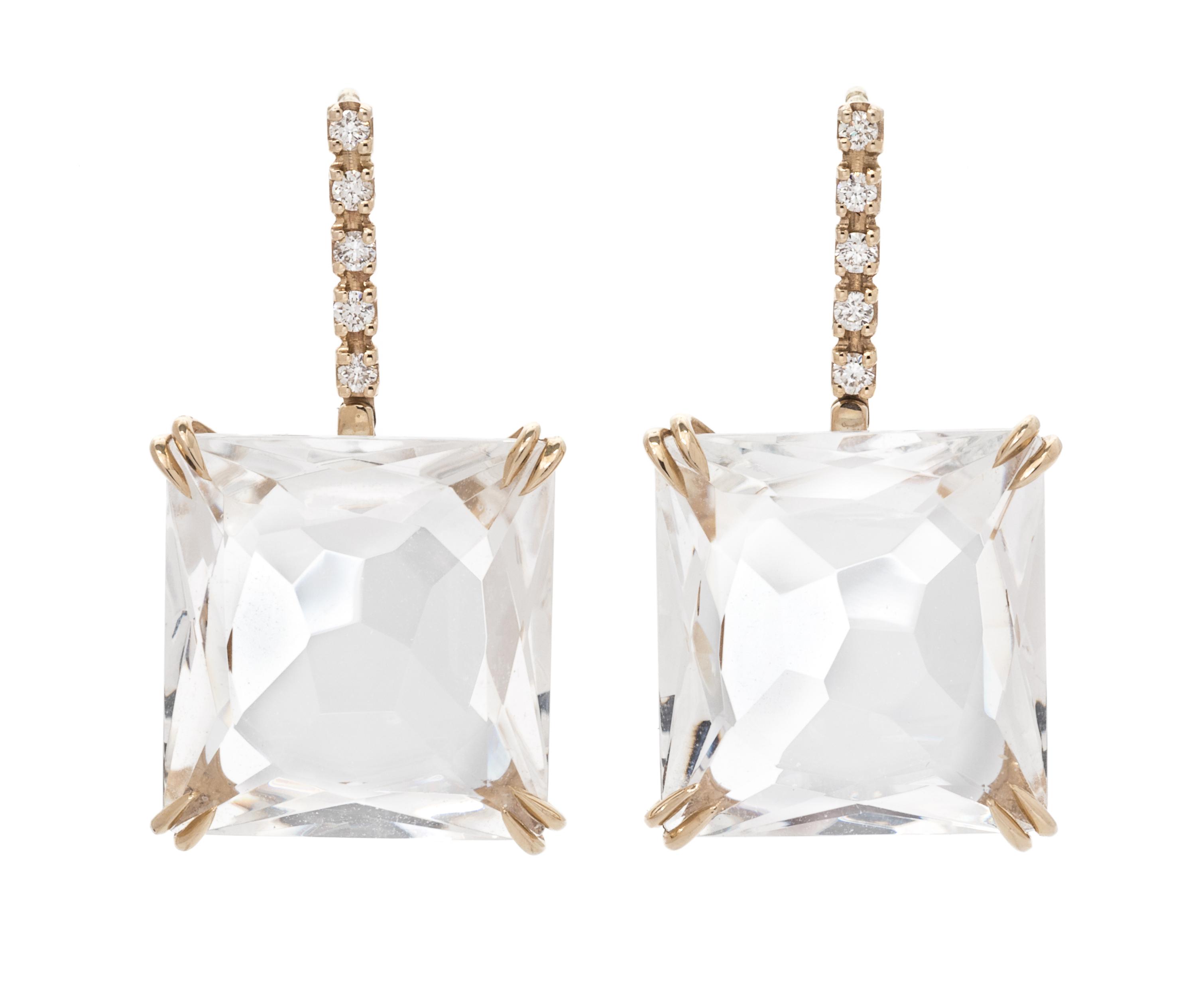 A Pair of 18 Karat Yellow Gold, Quartz and Diamond 'Cobblestone' Earrings, H. Stern, 7.50 dwts.