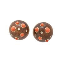 TRIANON, WOOD, CORAL AND DIAMOND CLIP EARRINGS