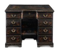 A Chinese Export Black and Gilt Lacquered Kneehole Desk