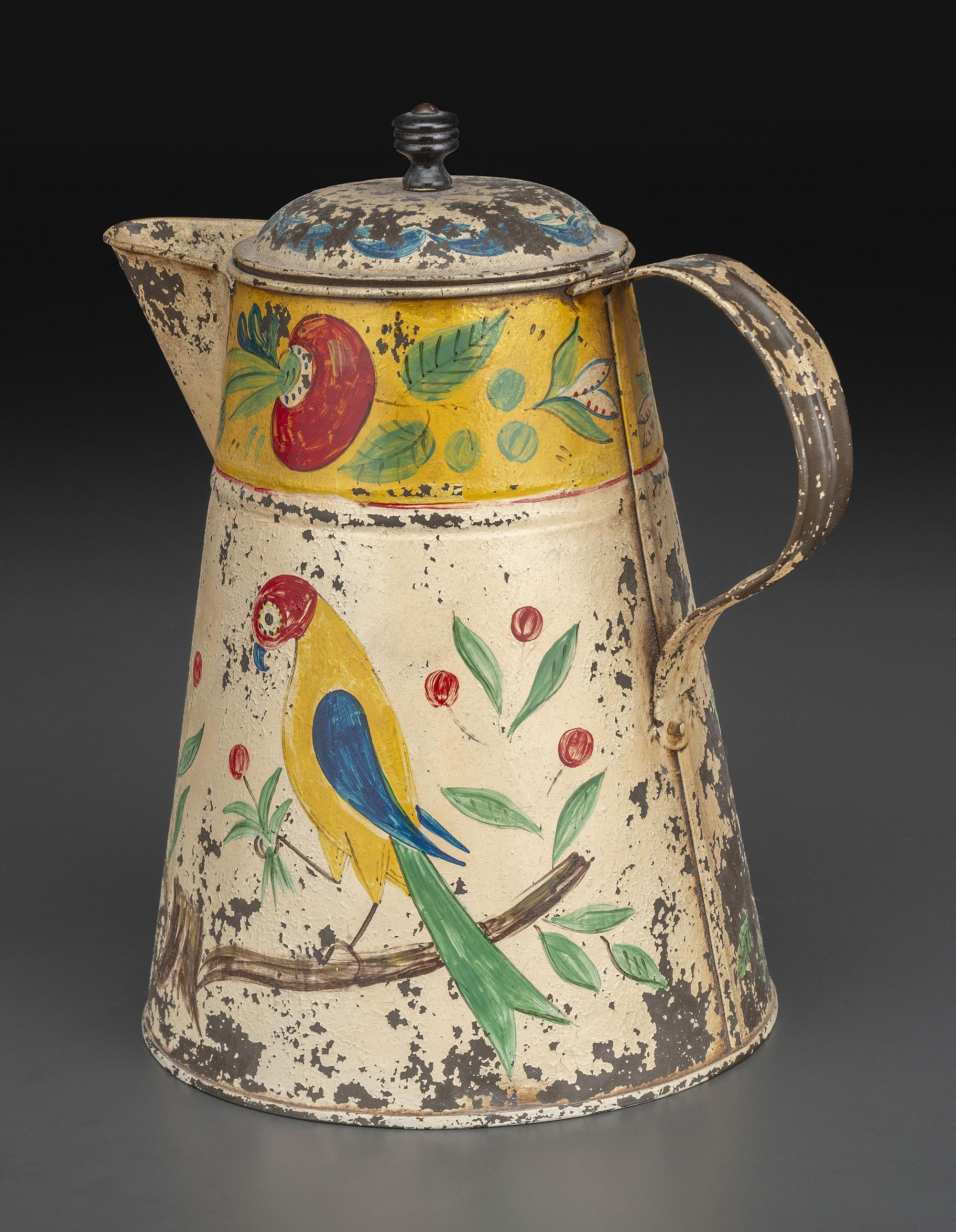 A Paint Decorated Toleware Pitcher