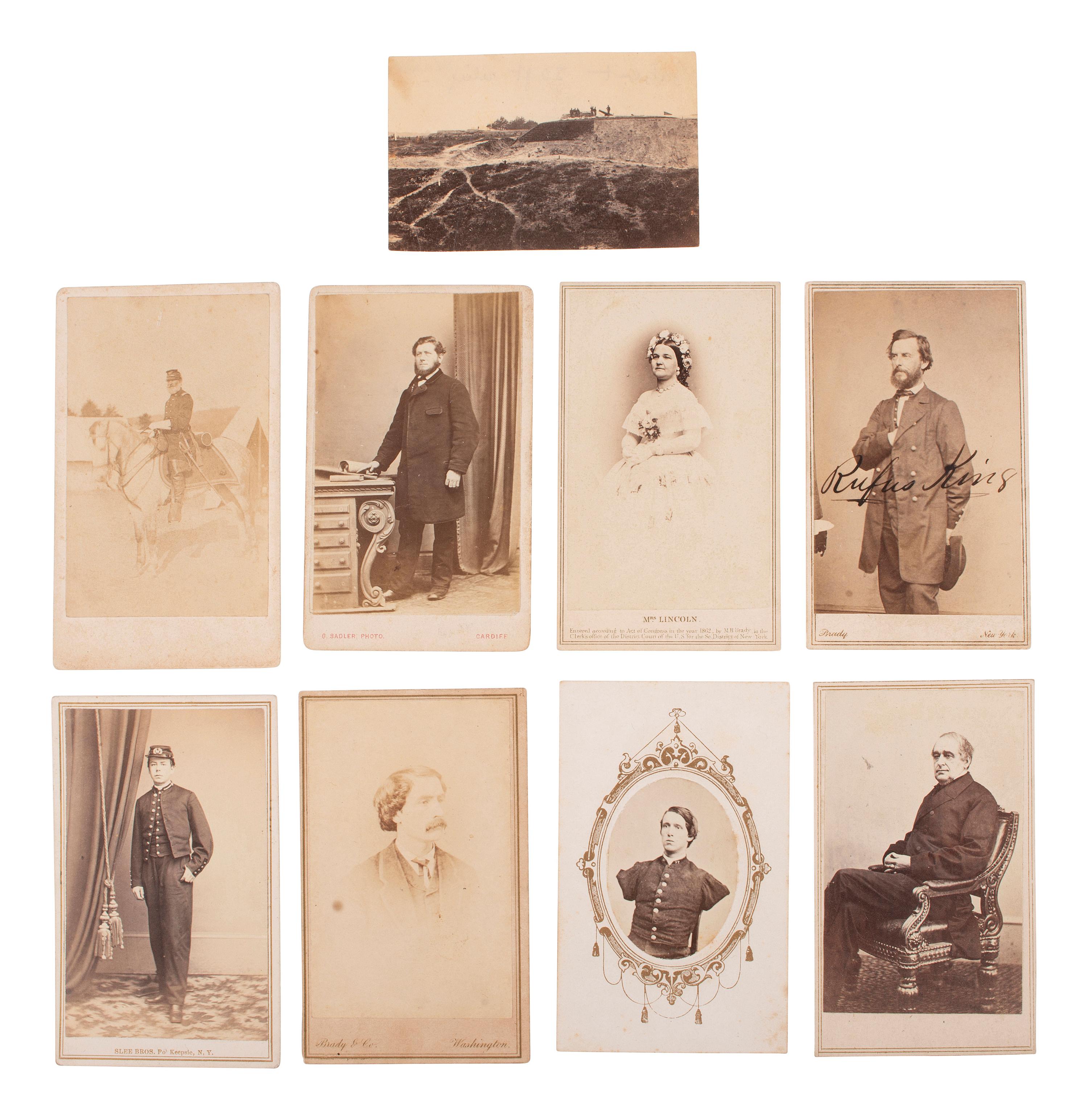 [CIVIL WAR] 9 CDVs of Civil War-era subjects with boudoir card enlargement of a doubly armed soldier