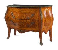 A Louis XV Style Gilt Metal Mounted Marquetry Marble-Top Commode