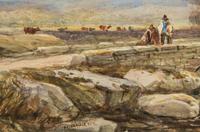 Travelers on a Bridge in Wales , 1830s