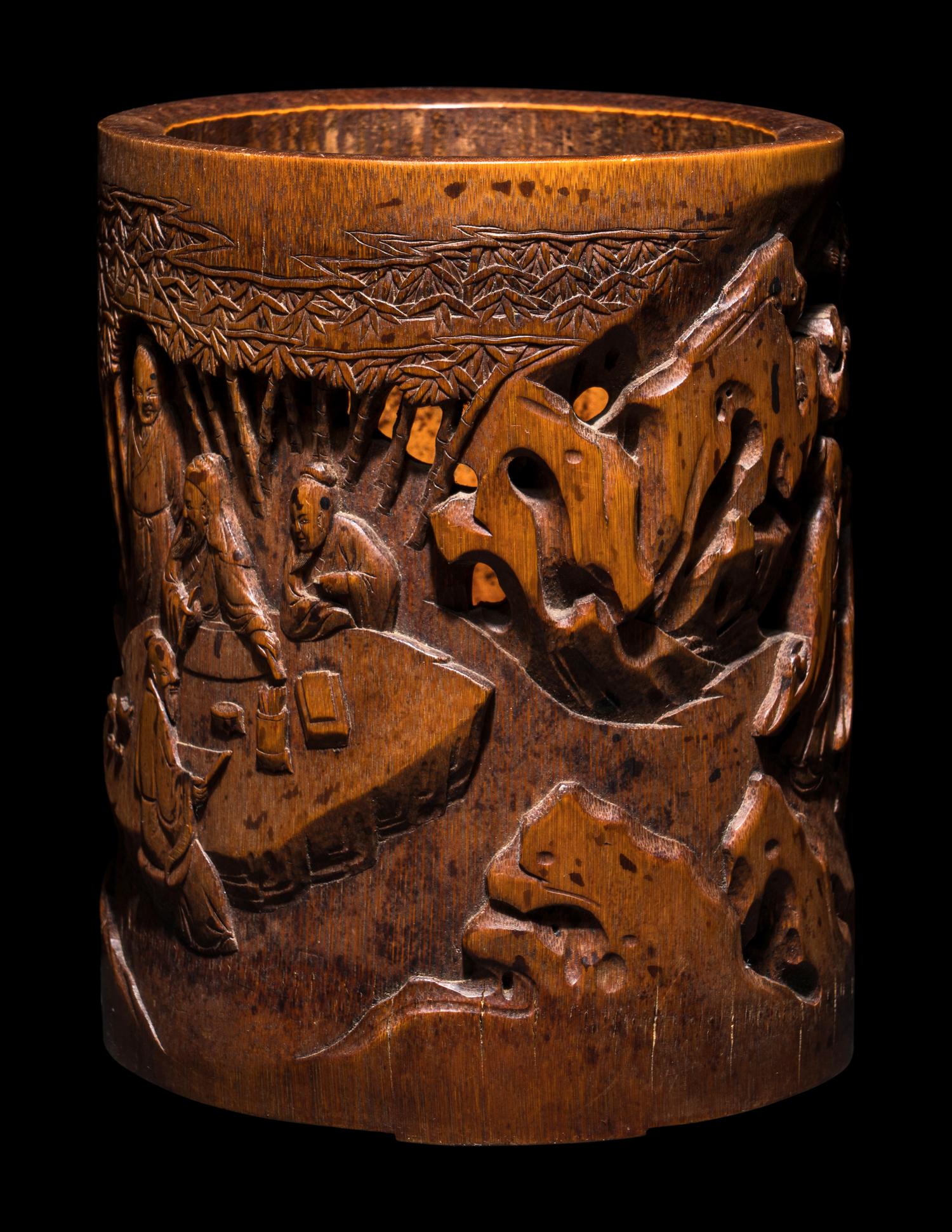 A Chinese Carved Bamboo 'Scholars' Brushpot, Bitong