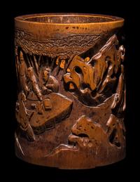 A Chinese Carved Bamboo 'Scholars' Brushpot, Bitong