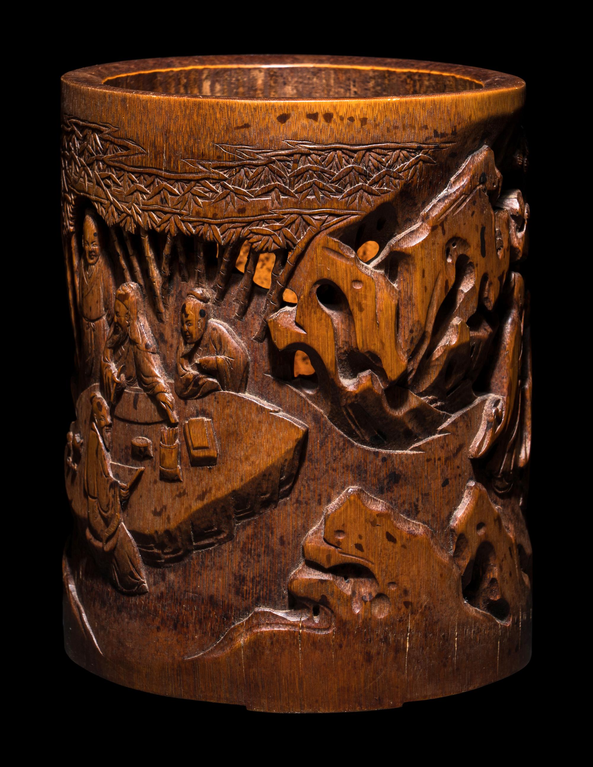 A Chinese Carved Bamboo 'Scholars' Brushpot, Bitong