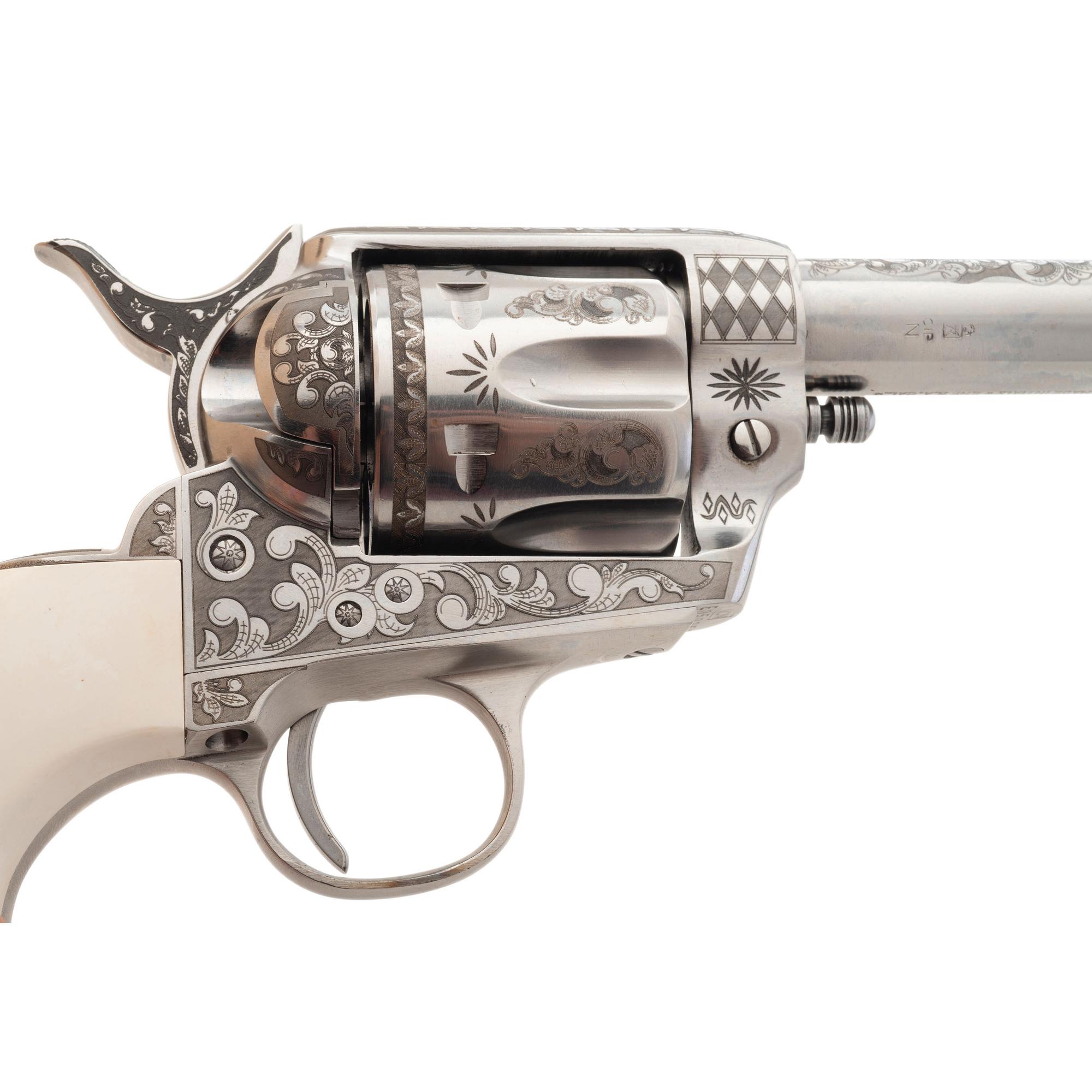 *Pietta "General Patton" Engraved Stainless Steel Replica Single Action Revolver in .45 Colt.
