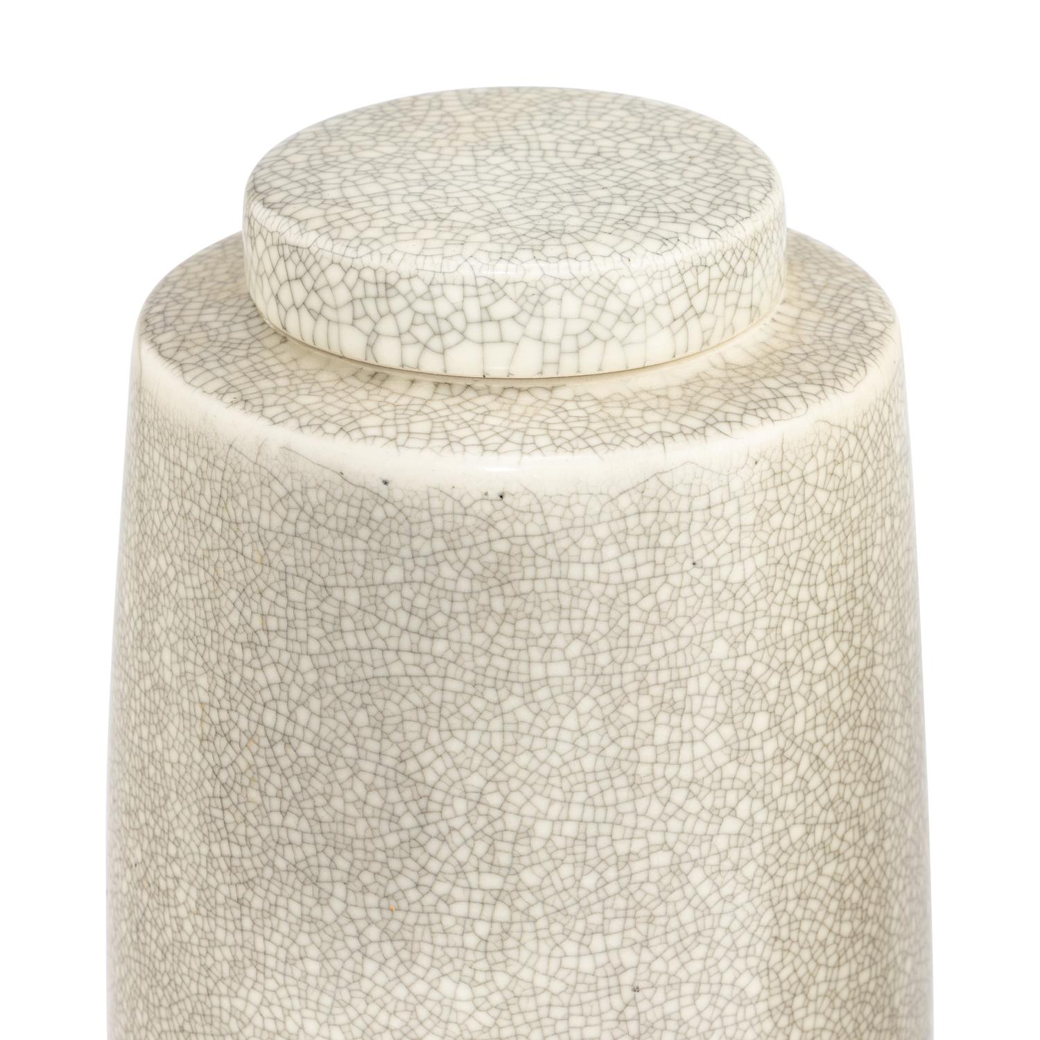 A Pair of Crackle Glazed Covered Vases