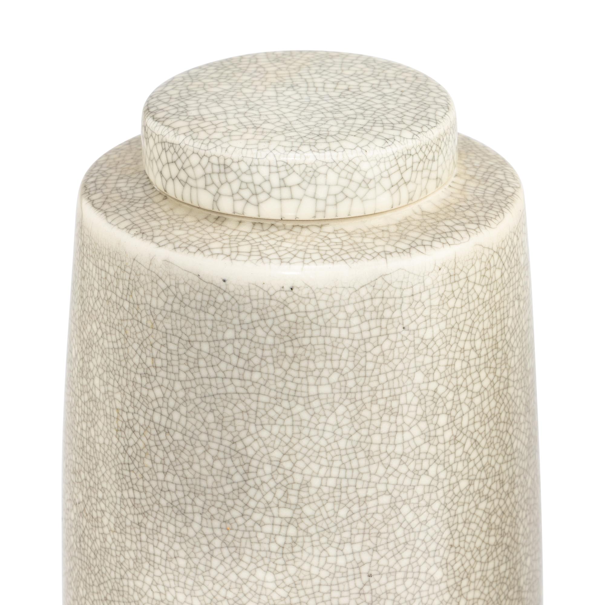 A Pair of Crackle Glazed Covered Vases