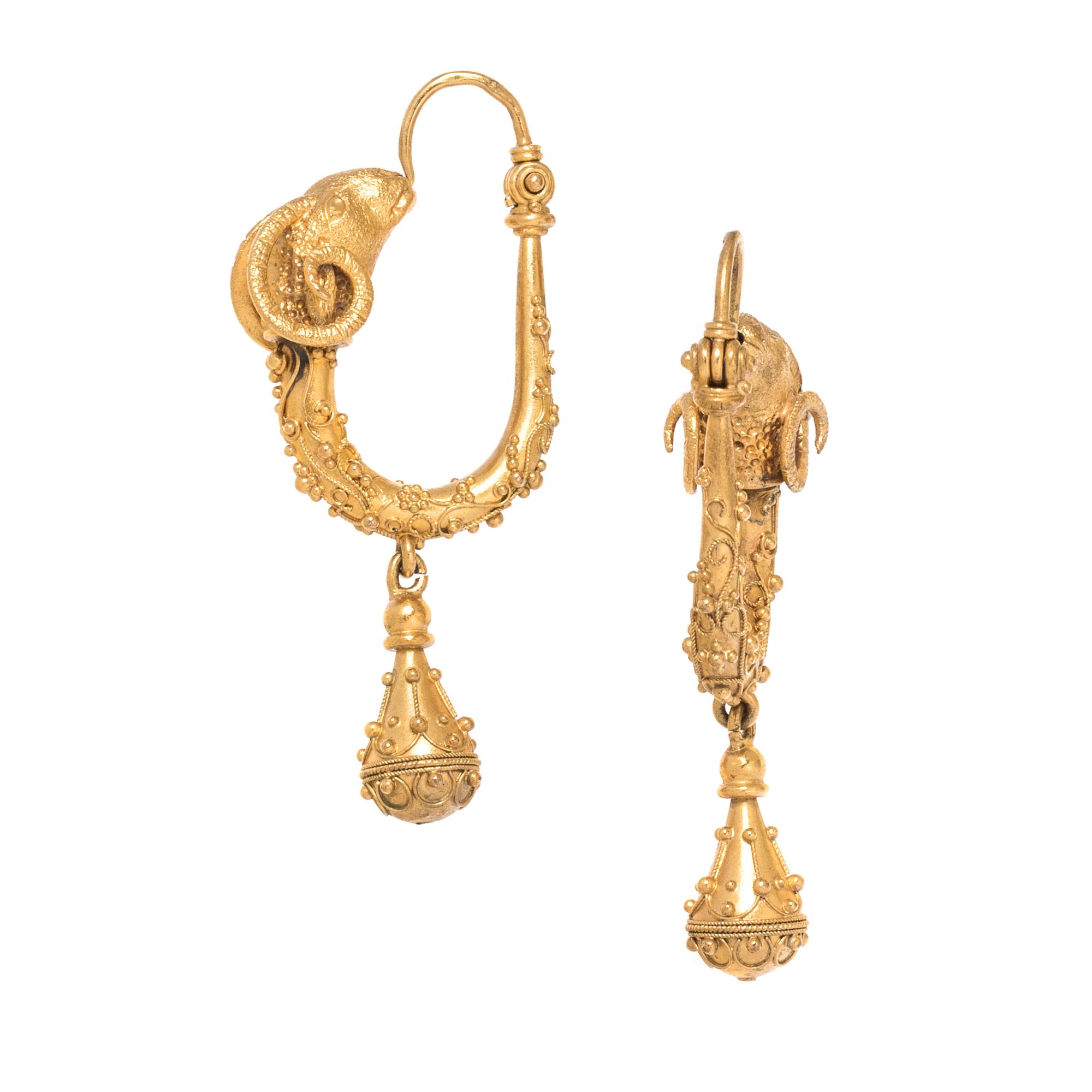 ARCHAEOLOGICAL REVIVAL, YELLOW GOLD EARRINGS