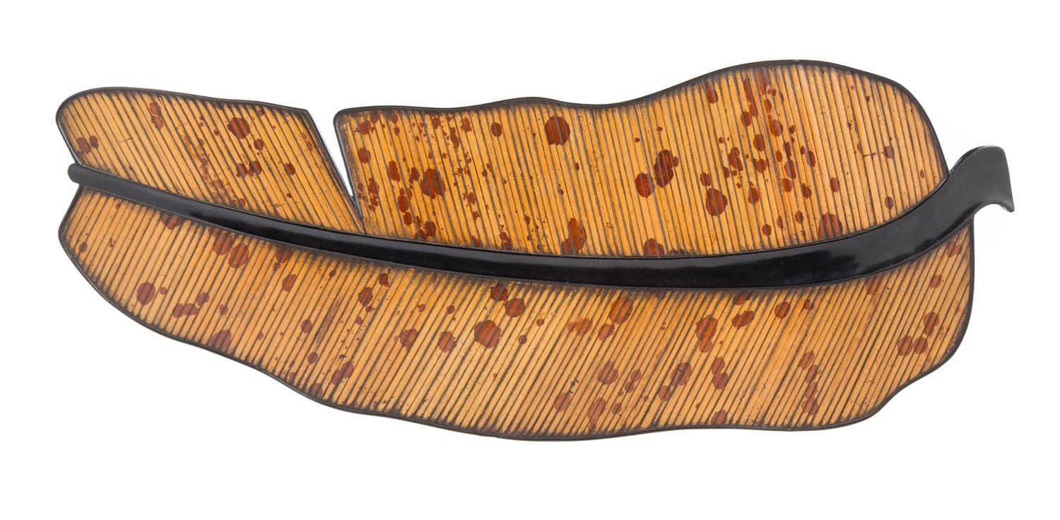 A Rare Chinese Spotted Bamboo Leaf-Shaped Tray Length 26 inches. — 18TH CENTURY