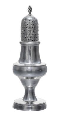 A George III Silver Caster, Hester Bateman, London, 1783, having a spiral twist finial and beaded edges.