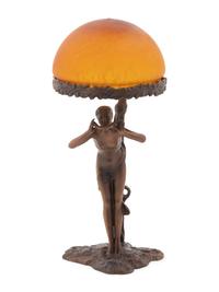 A Continental Bronze and Colored Glass Figural Lamp