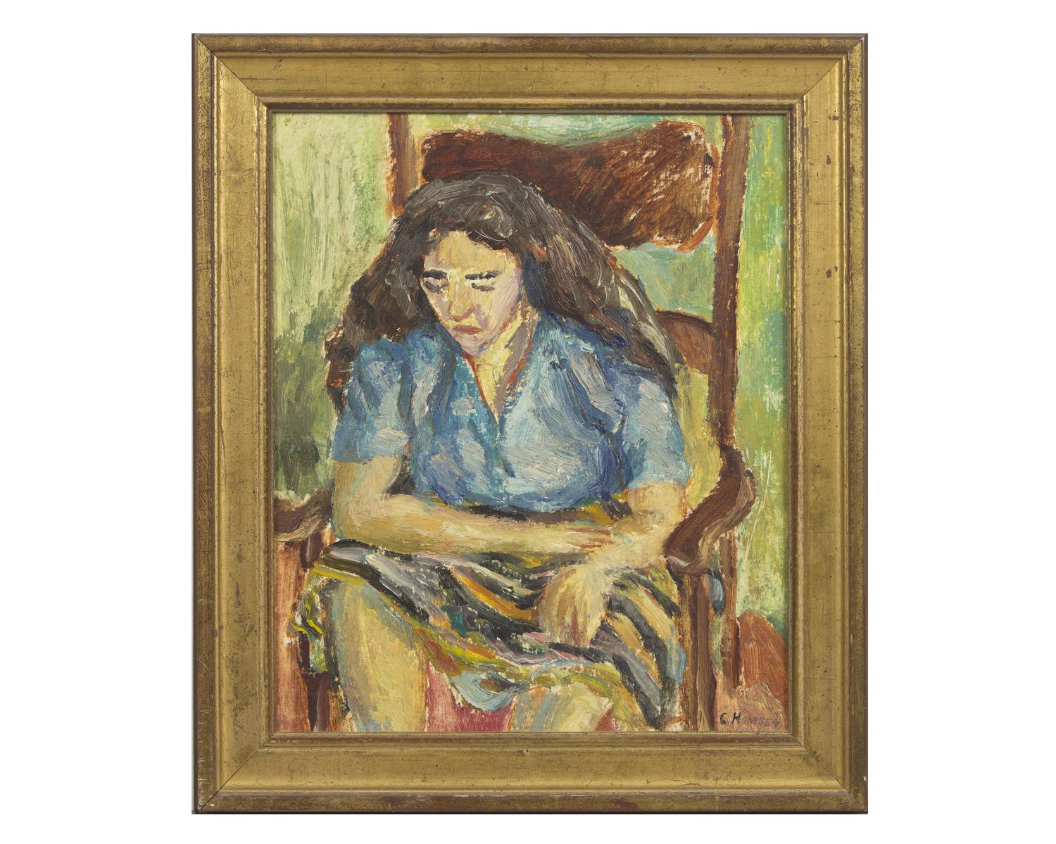 Woman Brushing Hair (1960) ; together with Lady in a Chair (1961), and Seated Nude (1970) as well as Crouching Nude (1966) by Edward Maher (American, 20th Century) (Four Works)