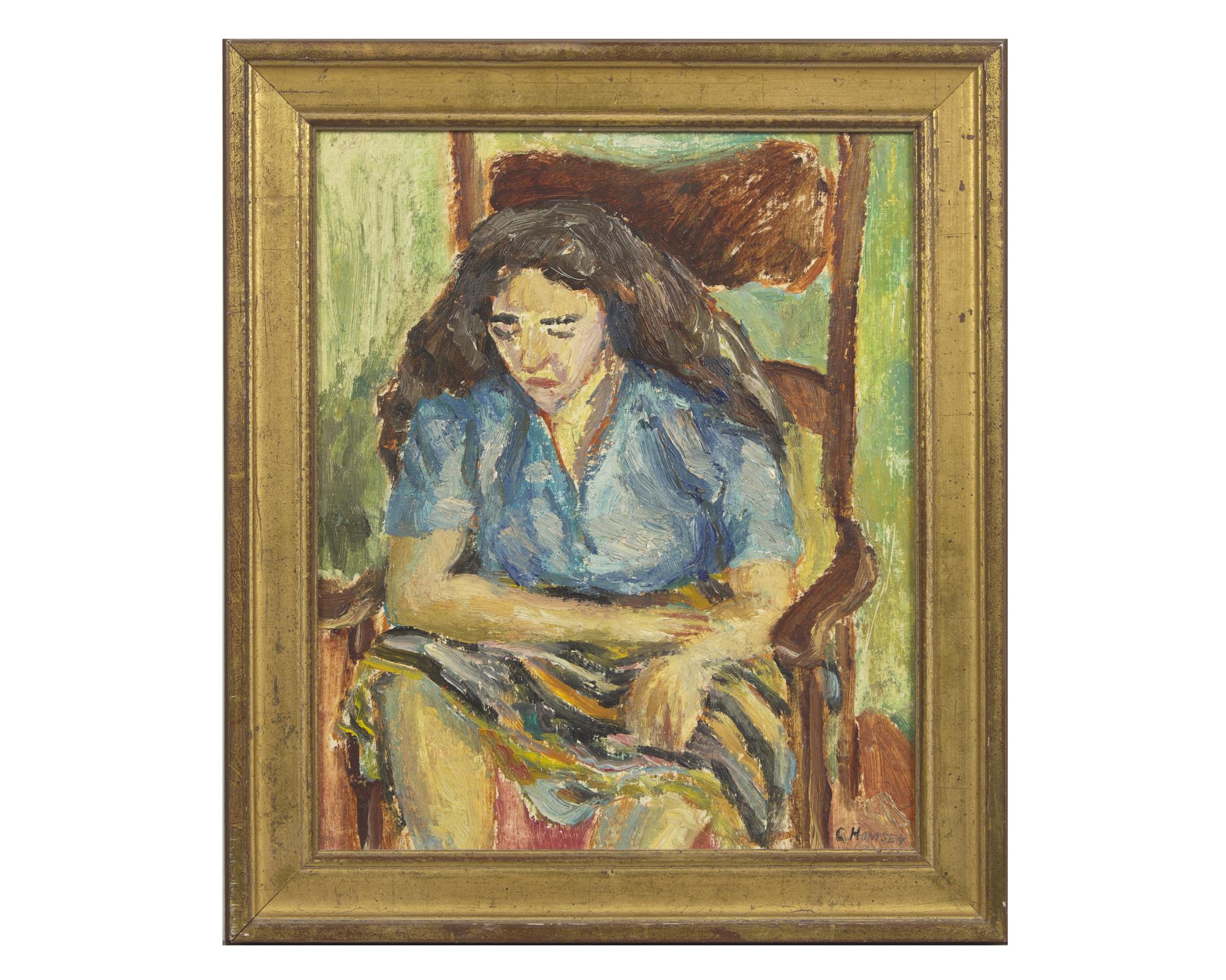 Woman Brushing Hair (1960) ; together with Lady in a Chair (1961), and Seated Nude (1970) as well as Crouching Nude (1966) by Edward Maher (American, 20th Century) (Four Works)