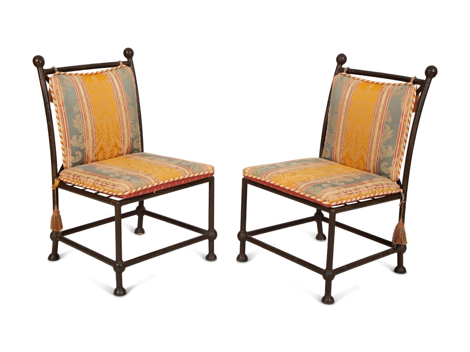 Eight Spanish Style Bronzed Metal Dining Chairs